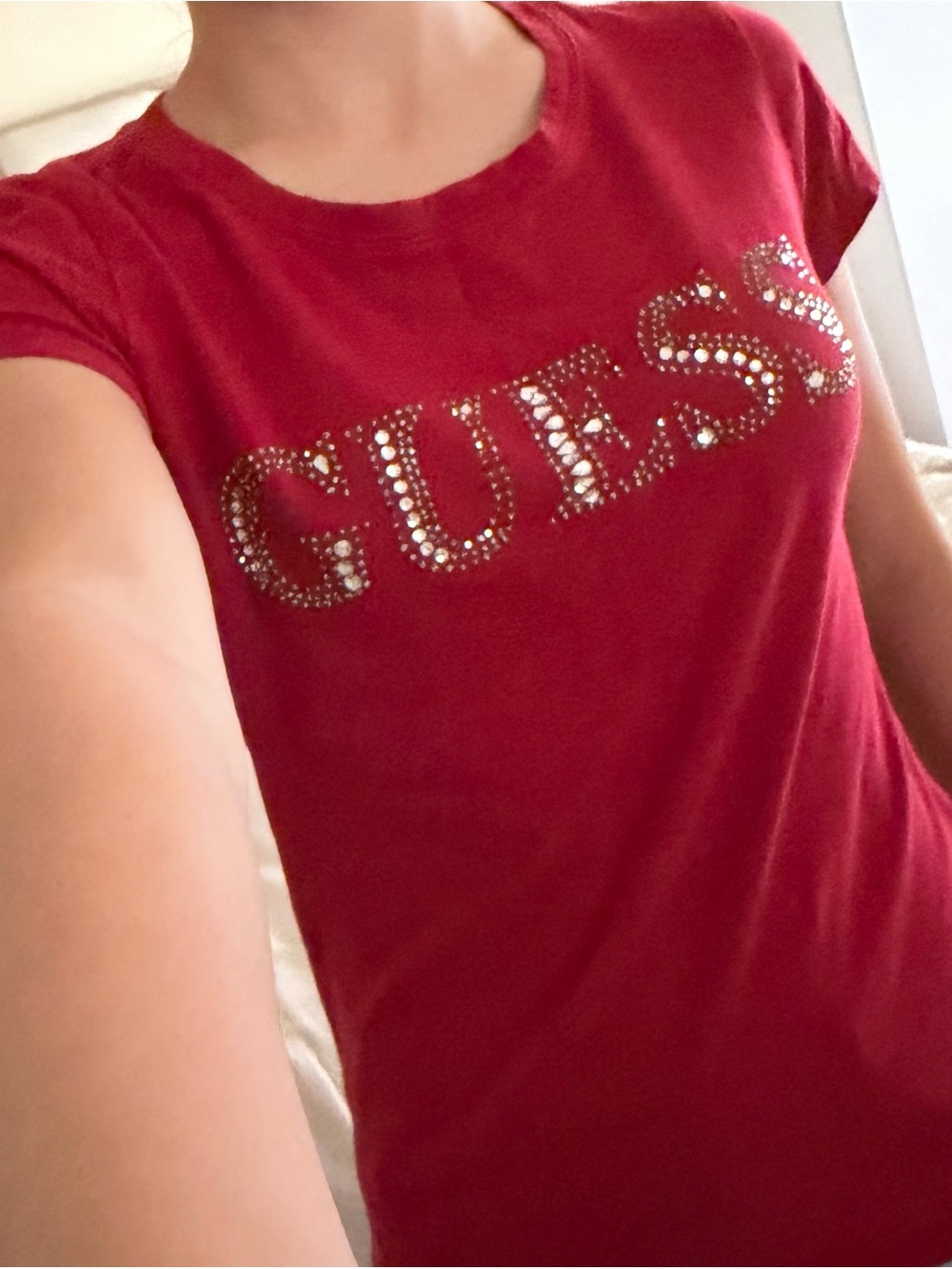 Guess Red Tee with Silver Logo Print